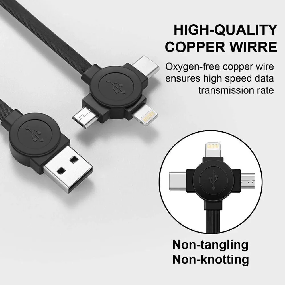 2pk 3.3ft Retractable Multi Fast Charging Cord, 3 in 1 Multi Charger Cable